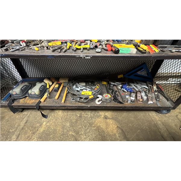SHELF OF SMALL HAND TOOLS, KNEE PADS & CABLE
