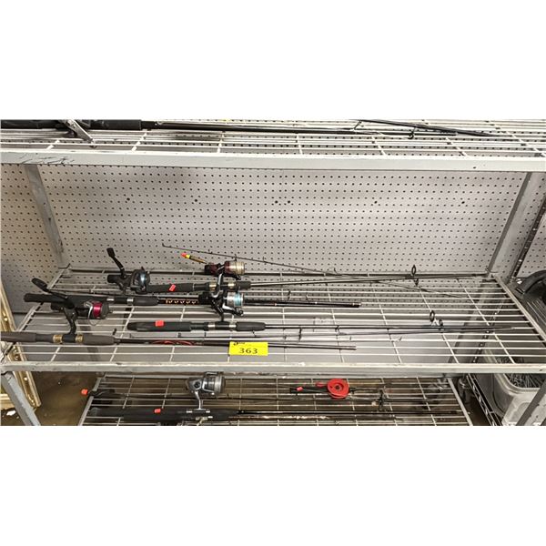 SHELF OF ASSORTED FISHING RODS