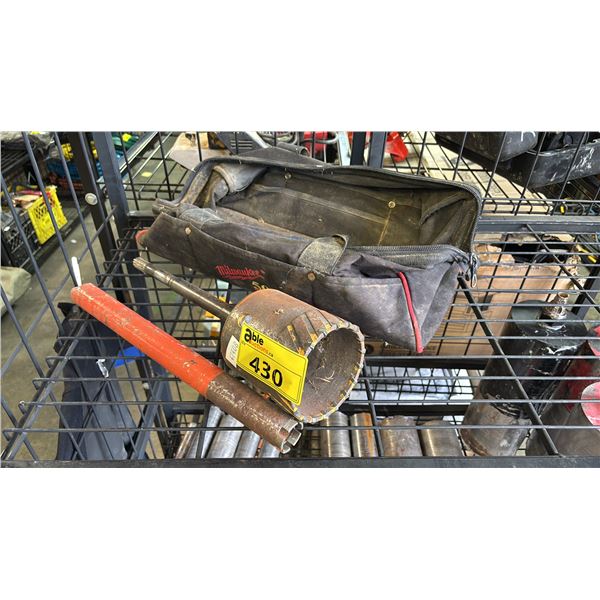 MILWAUKEE CONCRETE CORE DRILL BIT & MILWAUKEE TOOL BAG WITH ASSORTED FILES