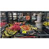 Image 1 : SHELF OF ASSORTED EXTENSION CABLES, TECK CABLE & 2 SPOOLS OF ELECTRICAL CABLE