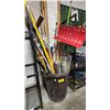 Image 1 : LARGE PLASTIC GARBAGE BIN OF MOPS, BROOMS, DUSTERS, SNOW SHOVEL & MORE