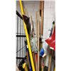 Image 4 : LARGE PLASTIC GARBAGE BIN OF MOPS, BROOMS, DUSTERS, SNOW SHOVEL & MORE