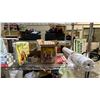 Image 3 : SHELF OF ASSORTED BOOKS, ALKALINE SPRING WATER, PAINT, ROLL OF GLOSS SHEETING & MORE