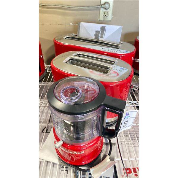 3 KITCHENAID RED COUNTERTOP ELECTRIC SMALL APPLIANCES INCLUDING: KITCHENAID LARGE SLICE TOASTER,