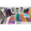 Image 2 : BOX OF ASSORTED NAIL POLISH, GLITTER PENS, MARKERS, ROUNDED TIP SCISSORS, & JEWELRY
