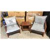 Image 1 : PATIOFLARE COLTON WOOD / PLASTIC RATTAN 3PCS OUTDOOR PATIO CHAT SET WITH GREY CUSHIONS INCLUDING: