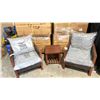 Image 1 : PATIOFLARE COLTON WOOD / PLASTIC RATTAN 3PCS OUTDOOR PATIO CHAT SET WITH GREY CUSHIONS INCLUDING: