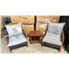 Image 1 : PATIOFLARE COLTON WOOD / PLASTIC RATTAN 3PCS OUTDOOR PATIO CHAT SET WITH GREY CUSHIONS INCLUDING:
