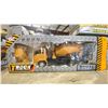 Image 2 : 3 REMOTE CONTROLLED CONSTRUCTION VEHICLES: DIE-CAST EXCAVATOR, CRANE TRUCK, & CEMENT TRUCK *IN BOX*