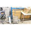 Image 1 : METAL 3 TIER MOBILE CART, 2 MOBILE IV STANDS, VITALAIRE OXYGEN BOTTLE ON MOBILE CART, & BISSELL