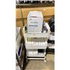 Image 1 : WHITE MOBILE 3 TIER ESTHETICIANS CART WITH ASSORTED COMMERCIAL SPA ITEMS / COOLSCULPTING PRODUCTS