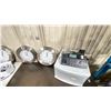 Image 3 : WHITE/BROWN COMMERCIAL WORKSPACE UNIT WITH OFFICE PHONE DOCK, 3 CLOCKS,