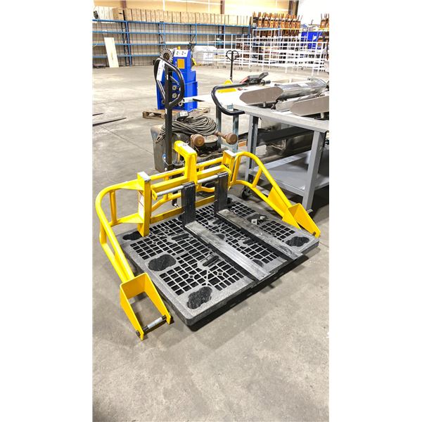VESTIL GLOBAL 241674 YELLOW 2000 LBS INDUSTRIAL WIDE STABILIZING PALLET JACK *MISSING WHEELS*