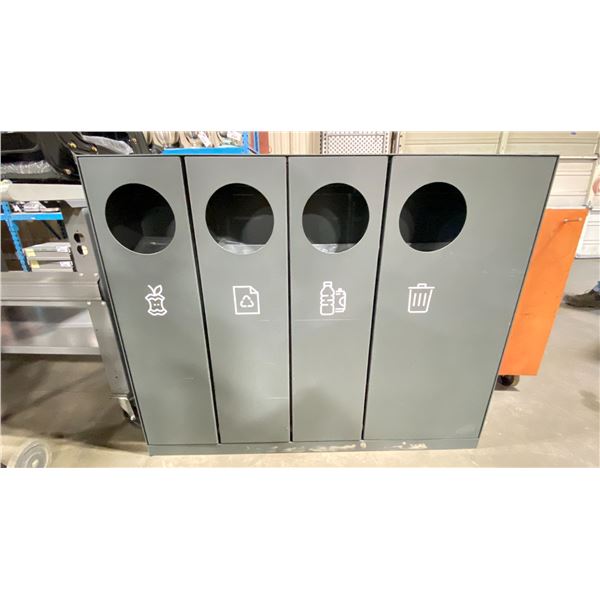 GREY METAL 4 BAY LOCKING COMMERCIAL WEIGHTED WASTE RECEPTACLE WITH KEY