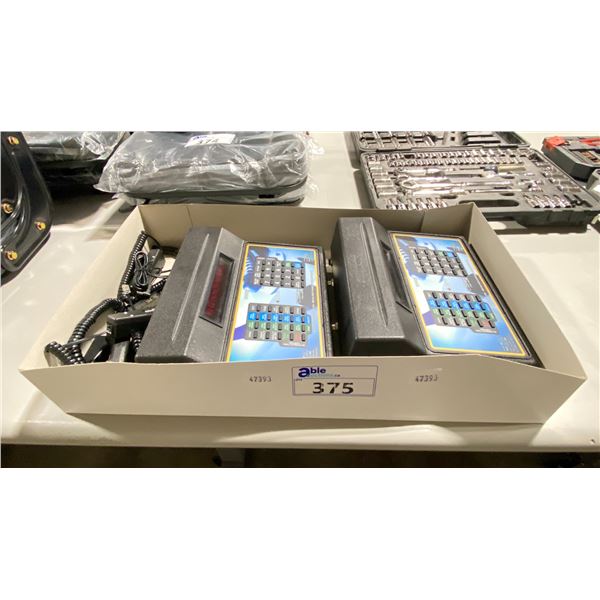 PAIR OF NEVCO MPCW-7 WIRELESS SCOREBOARD CONTROLLERS WITH POWER SUPPLY AND HANDHELD SWITCHES