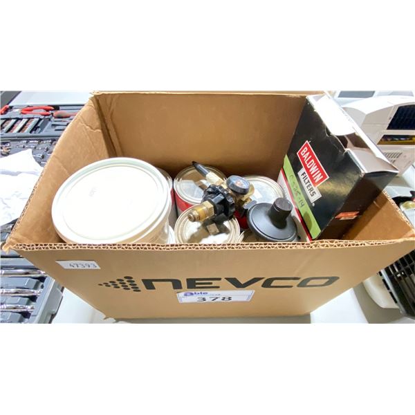 BOX WITH CONTAINERS OF CONTACT CEMENT, FILTER AND REGULATOR
