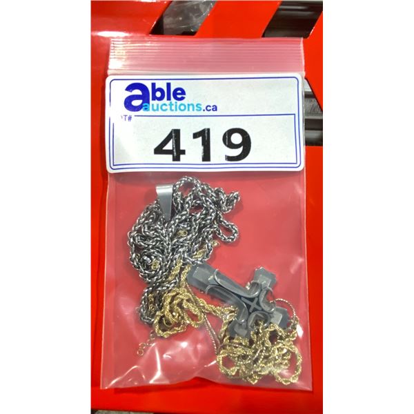 BAG OF ASSORTED NECKLACES & CROSS PENDANT