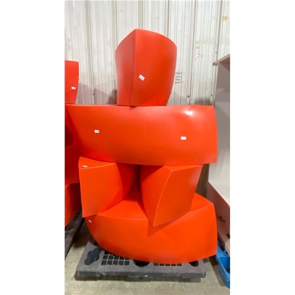 PALLET OF 7 RED MODERN PLASTIC 48"W X 19"D X 16"H RECEPTION / AREA SEATING