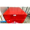 Image 1 : 2 RED WOODEN 24"W X 48"L X 39"H LOCKING MOBILE STORAGE CABINETS