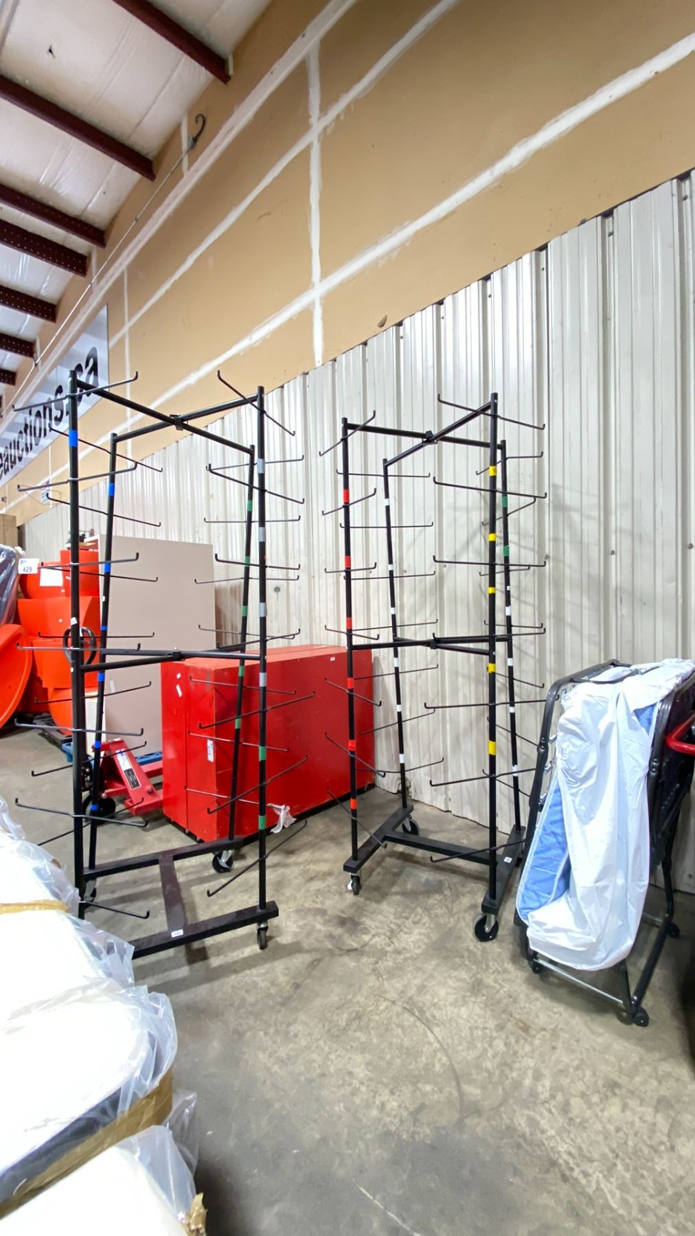 2 LARGE METAL MOBILE COMMERCIAL HELMET RACKS & METAL MOBILE FOLDING ...