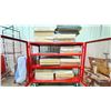 Image 3 : HEAVY DUTY RED METAL MOBILE 2 DOOR STORAGE CART WITH 20 BOXES OF ASSORTED COMMERCIAL CARPET SQUARES