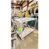 Image 2 : GREY METAL 2 TIER UTILITY CART WITH PAIR OF LARGE CASTOR WHEELS