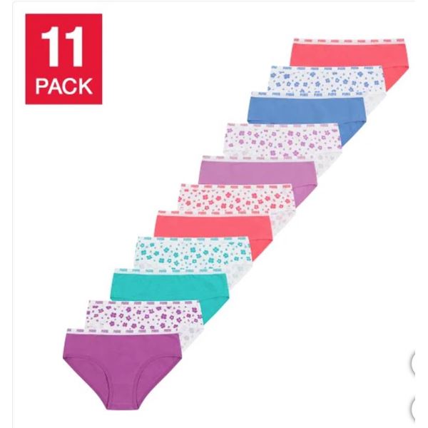 Puma Girls’ 11-Pack Cotton Blend Bikini, Size MM