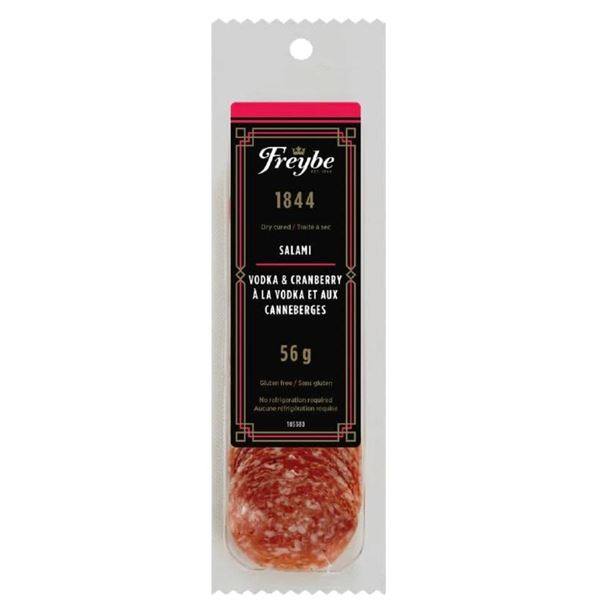 Freybe 1844 Vodka & Cranberry Salami, 56g, Dry Cured, Gluten Free Product of Canada 8 x 56g