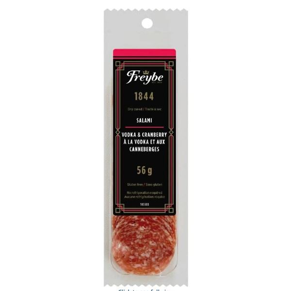 Freybe 1844 Vodka & Cranberry Salami, 56g, Dry Cured, Gluten Free Product of Canada 8 x 56g