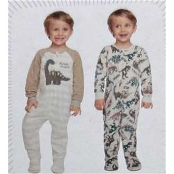 2-Pack Kids Pajamas Sleepers, Size 2Y, Dinosaur Print Design