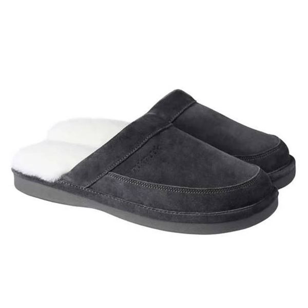 Nuknuuk Men’s Slippers, Size 13, Gray with Faux Fur Lining