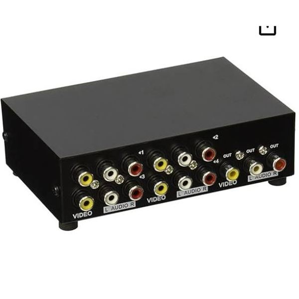 AuviPal 4-Way RCA Switcher 4 in 1 Out Composite Video L/R Audio AV Selector Box