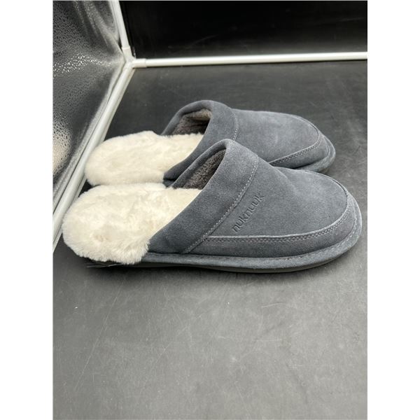 Nuknuuk Gray Suede Slippers with Faux Fur Lining, Size 10