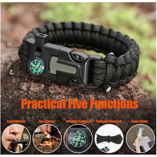 DIHAIMI Paracord Survival Bracelet (2 Pieces), Practical Five Functions, Fire Starter, Loud Whistle,