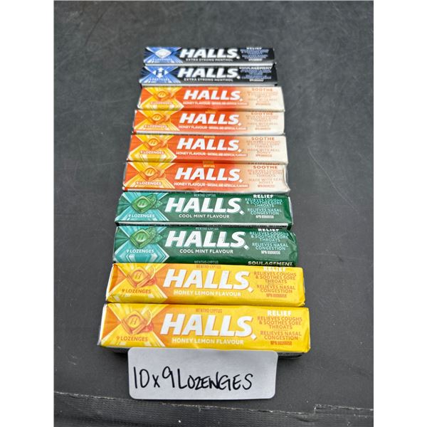 Lot of 10 Halls Flavored Lozenges Multi-Flavor 9 Per Pack