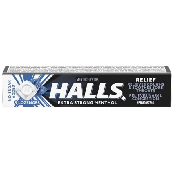 Halls Extra Strong Menthol Lozenges, 10 Packs of 9 Each