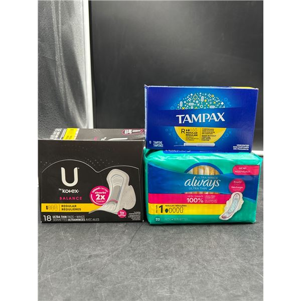 Lot of U by Kotex, Tampax, and Always Feminine Hygiene Products