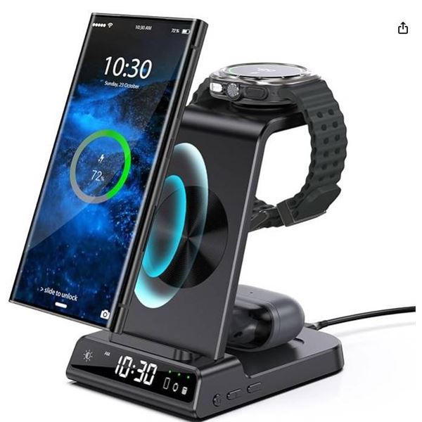 Multifunctional Wireless Charging Station with Time Display and Phone Stand