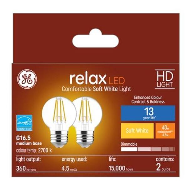 GE Relax LED Light Bulbs 40W 4.5W Dimmable, 2X2 Pack