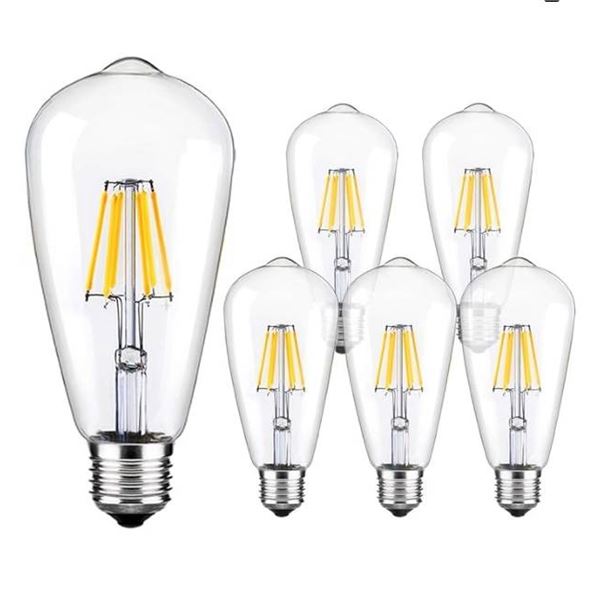 Berelli Edison Light Bulb, 60W, Dimmable, E26 Socket, 240 Lumens, 6 Pack