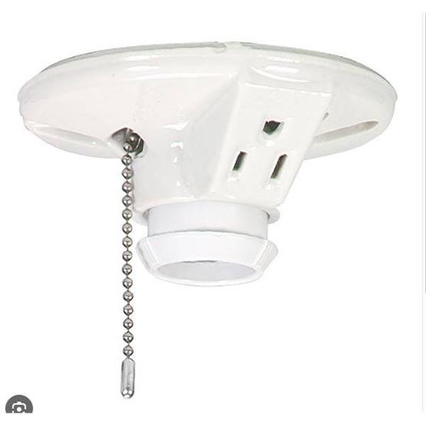 Eaton Porcelain Lampholder With Pull Chain Switch and Outlet