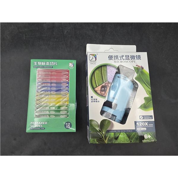 Portable Microscope with 60X-120X Zoom and 12 Prepared Slides Set