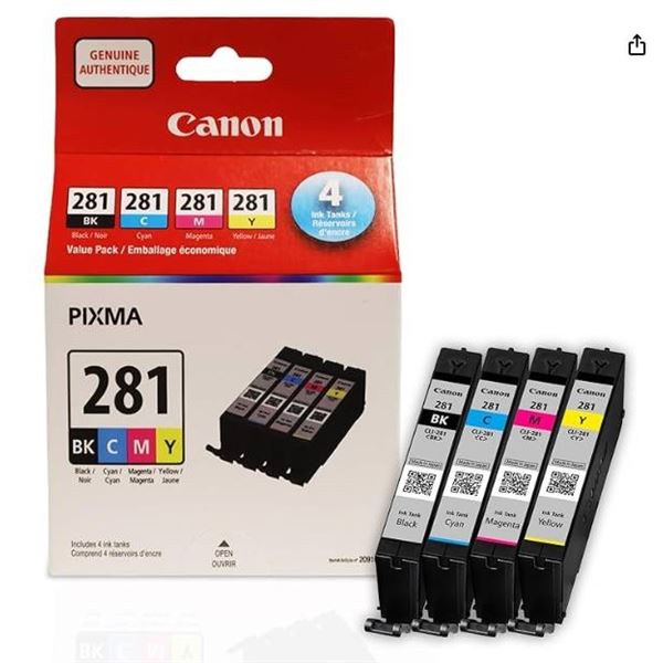 LOT OF 2 PACKS – Canon PIXMA 281 Ink Cartridges Value Pack (Black, Cyan, Magenta, Yellow)
