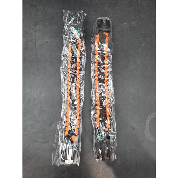 Lot of 2 Black & Orange Paracord Survival Bracelets with Compass