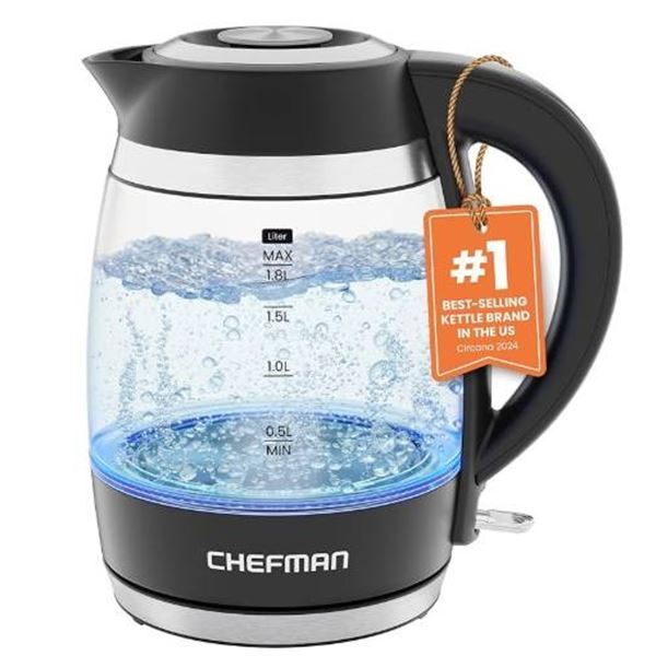Chefman Easy-Steep 1.8L Glass Kettle With Inbuilt Infuser