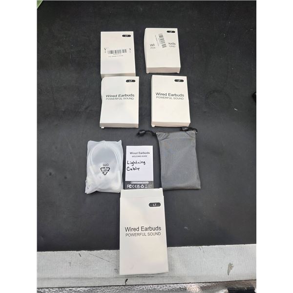 Lot of 5 – Wired Earbuds with Lightning Cable and Storage Bag