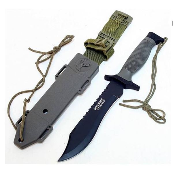 DEFENDER XTREME 12″ Survival Bowie Knife #5208, 7″ High Carbon Steel Blade, Silver
