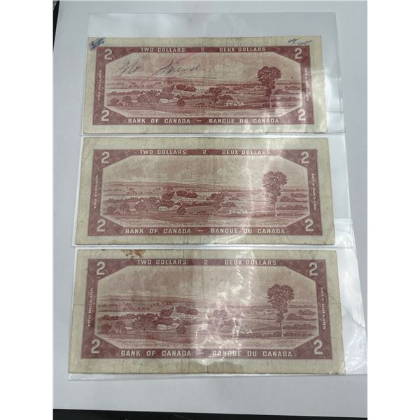 Three Bank of Canada Two Dollar Notes, 1954 Series