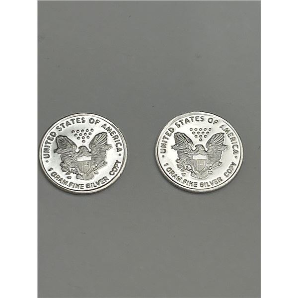2 United States of America 1 Gram Fine Silver Copy Coins