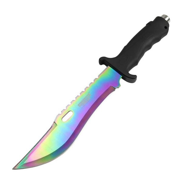 13″ Rainbow CS:GO Sawback Bowie Survival Knife 3 mm Thick Bugout Survival Fixed Blade